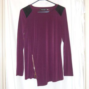 Ivanka Trump S / P Burgundy Long Sleeve Top with Gold Zipper